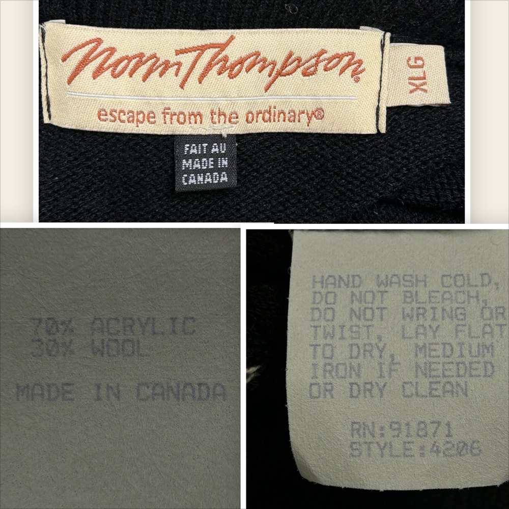 Vtg Norm Thompson Men Black Geometric Knit Sweater XL Wool Blend Crew Neck Black - Picture 5 of 8